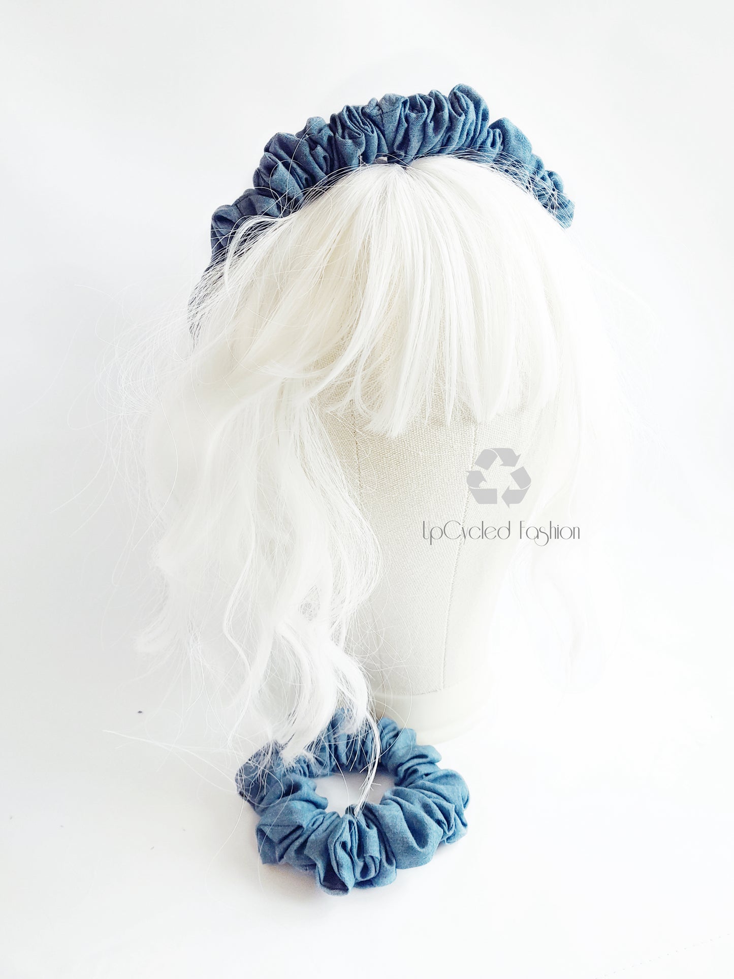 Jeans Blue Scrunchie Set, Eco-Friendly Scrunchie Headband & 2-Piece Scrunchie Set – Sustainable, Plastic-Free Hair Accessories