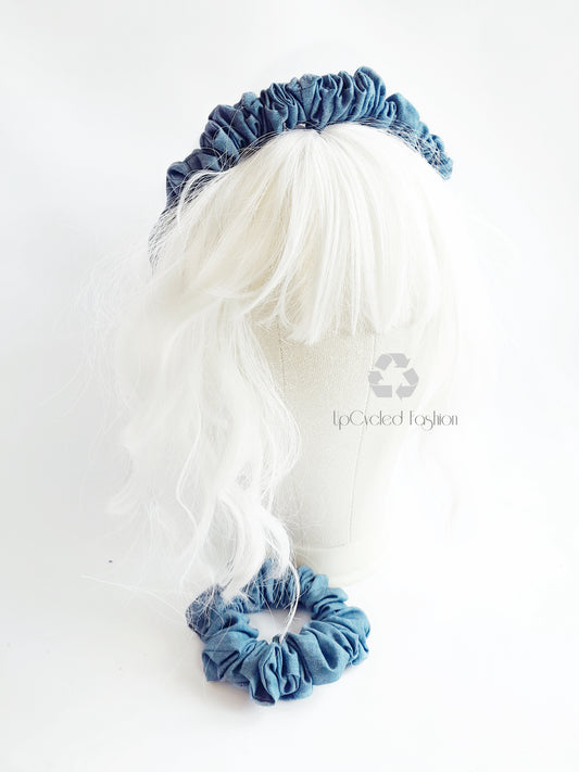 Jeans Blue Scrunchie Set, Eco-Friendly Scrunchie Headband & 2-Piece Scrunchie Set – Sustainable, Plastic-Free Hair Accessories