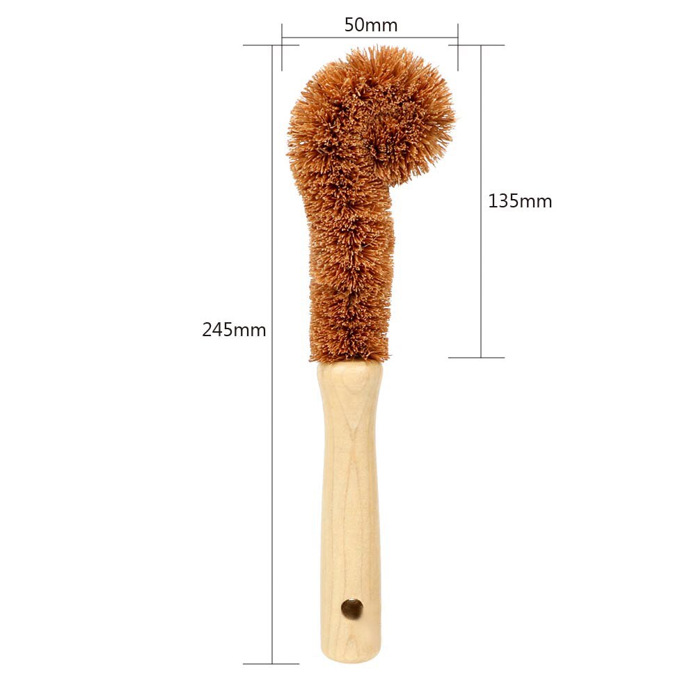 Eco-Friendly Coconut Fibre Bottle & Glass Cleaning Brush – Wooden Handle – Plastic-Free Cleaning
