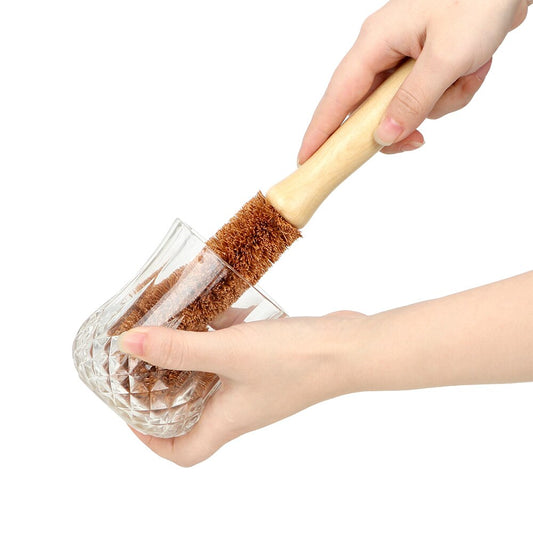 Eco-Friendly Coconut Fibre Bottle & Glass Cleaning Brush – Wooden Handle – Plastic-Free Cleaning