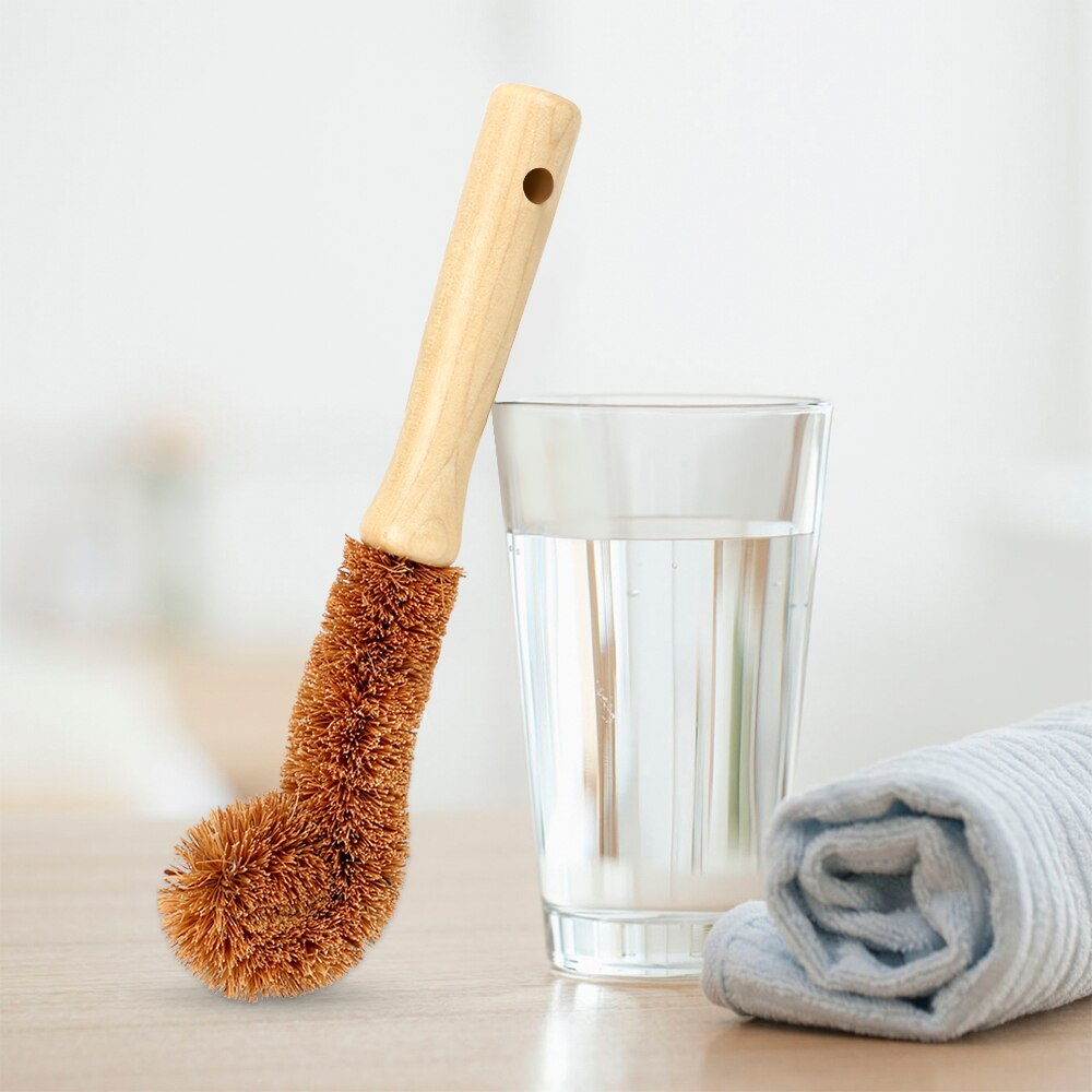 Eco-Friendly Coconut Fibre Bottle & Glass Cleaning Brush – Wooden Handle – Plastic-Free Cleaning