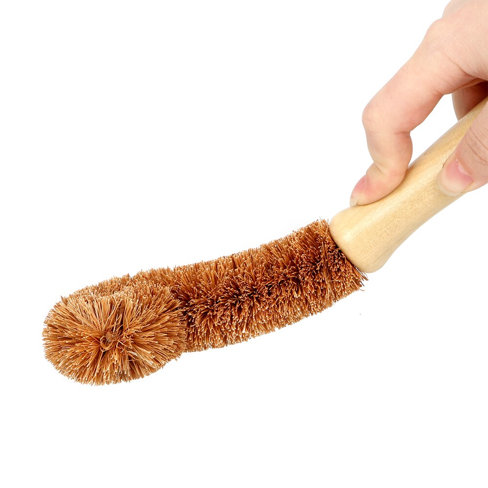 Eco-Friendly Coconut Fibre Bottle & Glass Cleaning Brush – Wooden Handle – Plastic-Free Cleaning