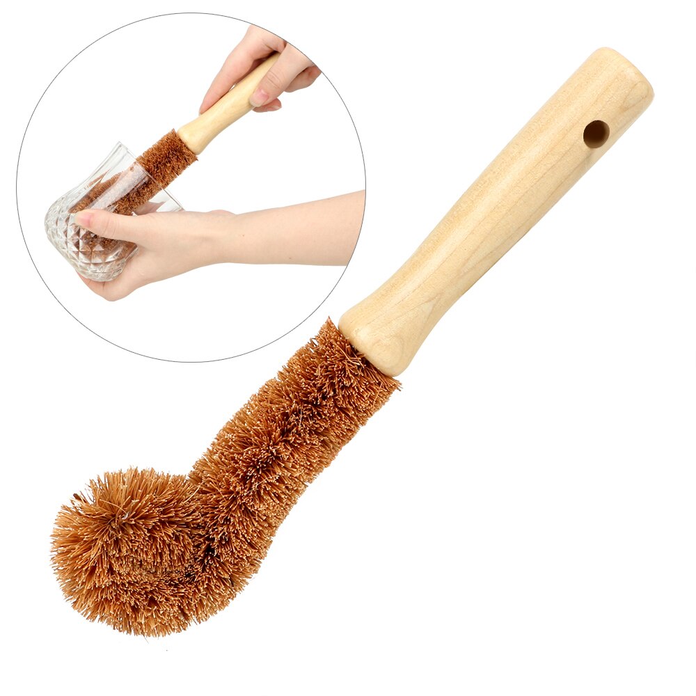 Eco-Friendly Coconut Fibre Bottle & Glass Cleaning Brush – Wooden Handle – Plastic-Free Cleaning