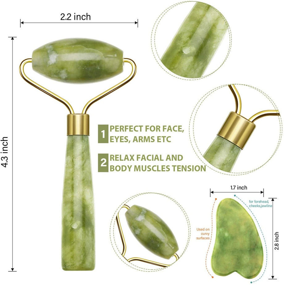 Jade Roller Natural Facial Rejuvenation &amp; Lymphatic Drainage Tool