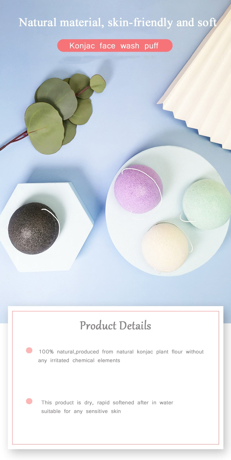 All-Natural Konjac 6 Sponges Set – Gentle, Eco-Friendly Facial & Body Cleanser for Sensitive Skin