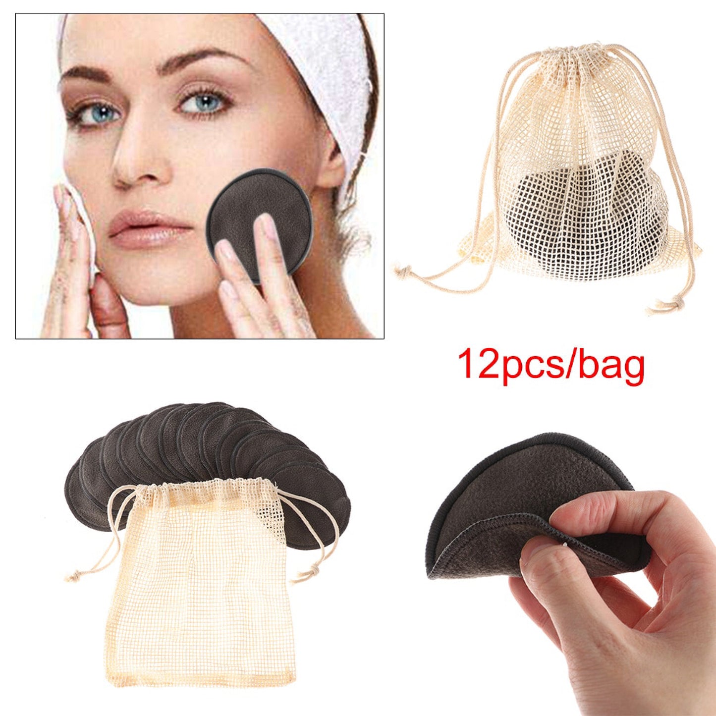 Reusable Makeup Removal Pads – 12-Piece Dark Grey Set | Eco-Friendly &amp; Washable