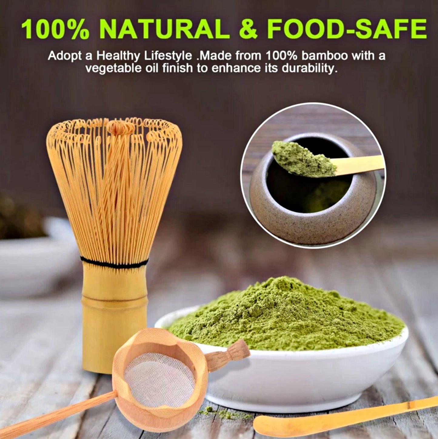 Premium Bamboo Matcha Tea Set – Whisk, Scoop & Strainer | Eco-Friendly Gift Set