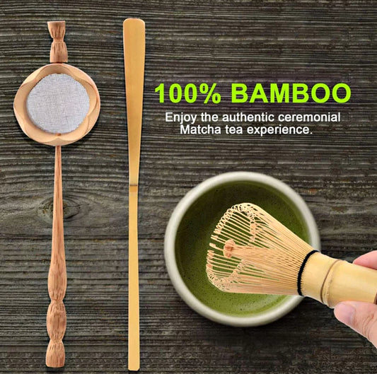 Premium Bamboo Matcha Tea Set – Whisk, Scoop & Strainer | Eco-Friendly Gift Set